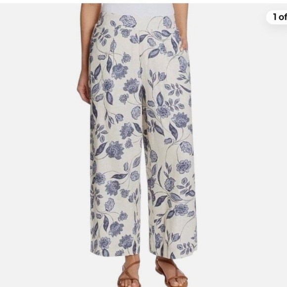 NWT Ella Moss Floral Linen Blend Wide Leg Pull On Pants - Picture 1 of 3